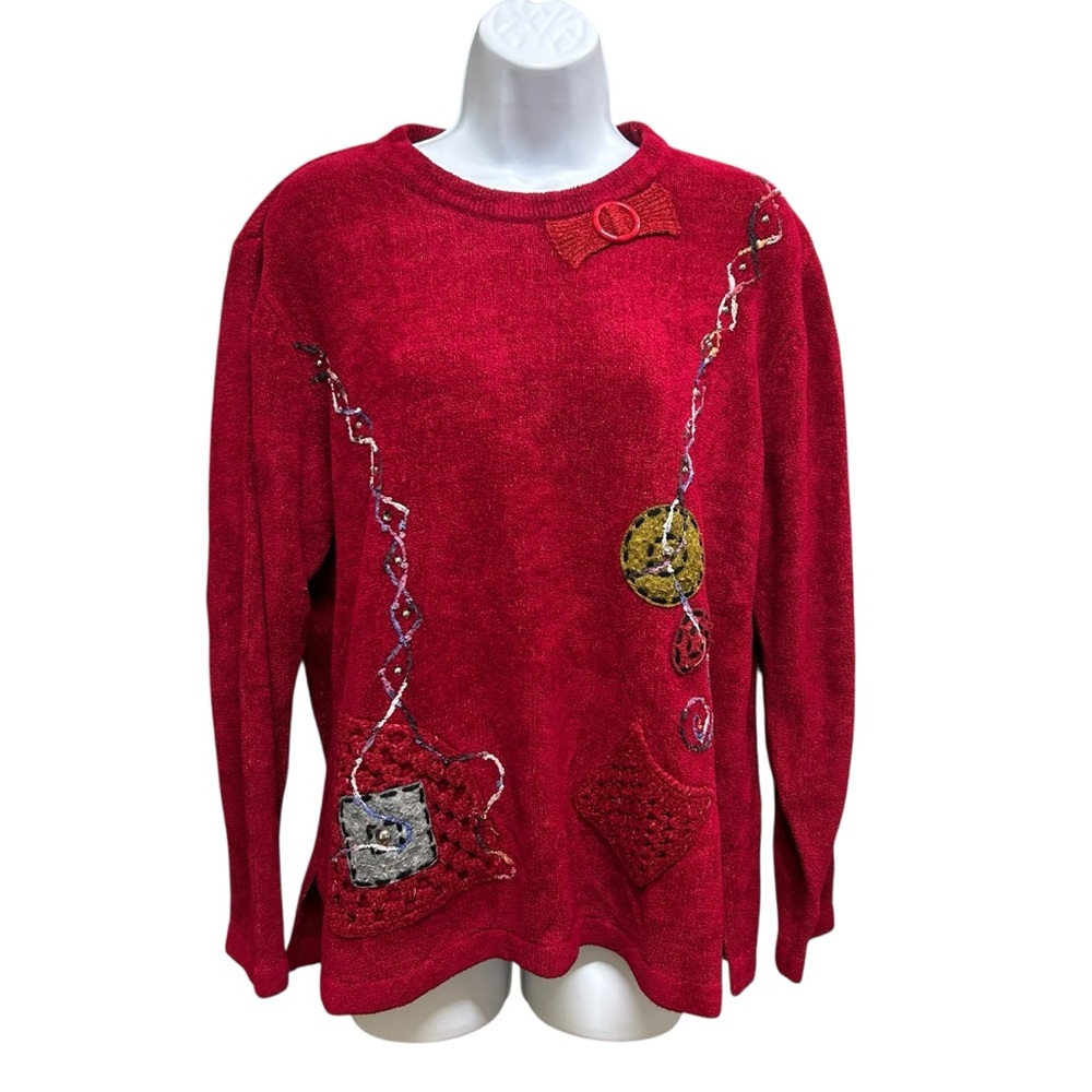 Moffi Artsy Knit Pullover Sweater Red Size XL